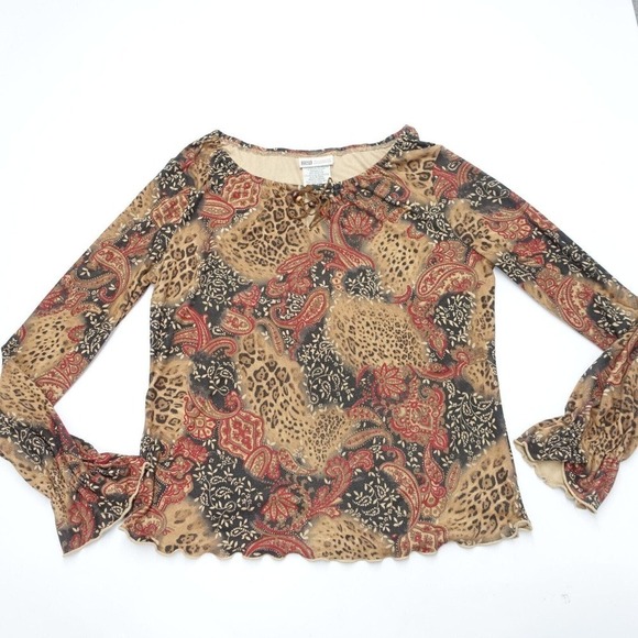 Faded Glory Blouse Womens 8 X 10 Brown Floral 100% Polyester Drawstring Neck Top - Picture 1 of 6